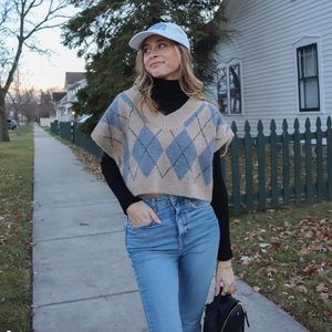 Zara Blue Diamond Plaid Vest